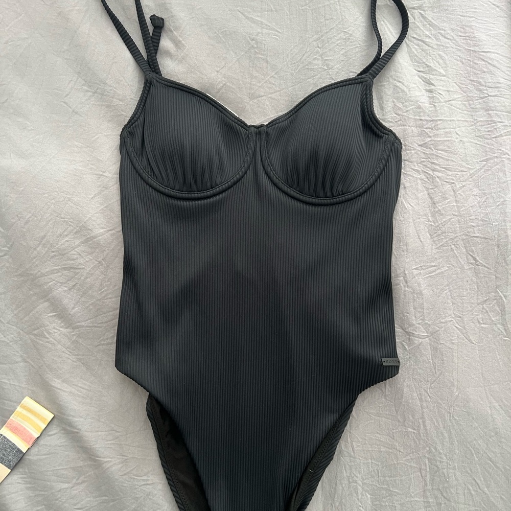 Roxy Charcoal Ribbed Swimsuit